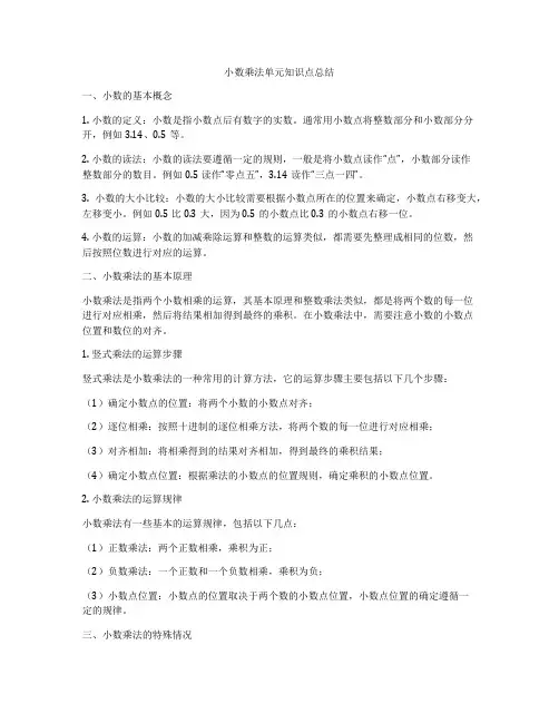 小数乘法单元知识点总结
