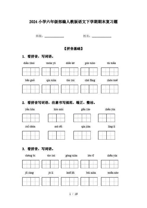 2024小学六年级部编人教版语文下学期期末复习题