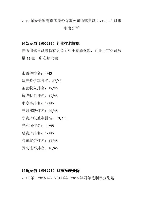 2019年迎驾贡酒(603198)2019年股票财报分析报告及摘要