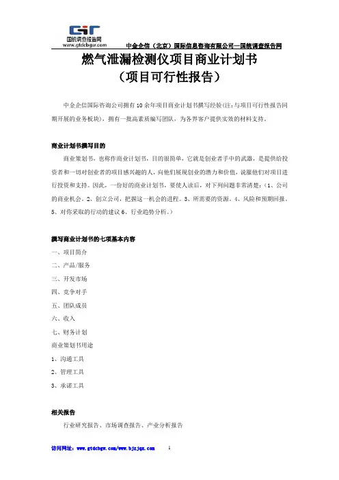 燃气泄漏检测仪项目商业计划书