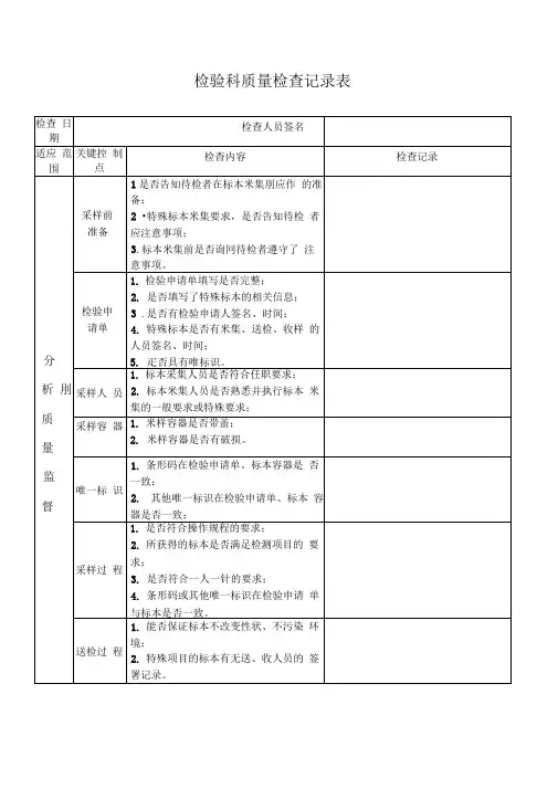 检验科质量检查记录表