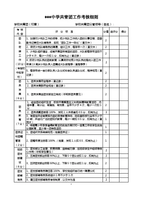 中学共青团工作考核细则