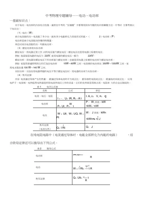 初中物理电功率经典复习资料