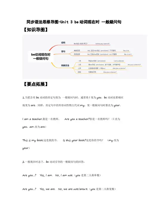 人教英语七上Unit 3 be动词现在时、一般疑问句专练