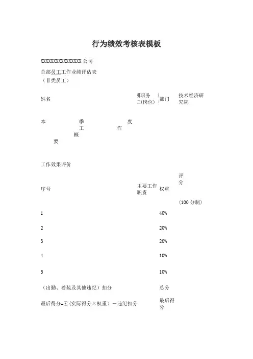 行为绩效考核表模板