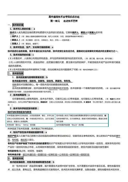 高中通用技术会考知识点总结