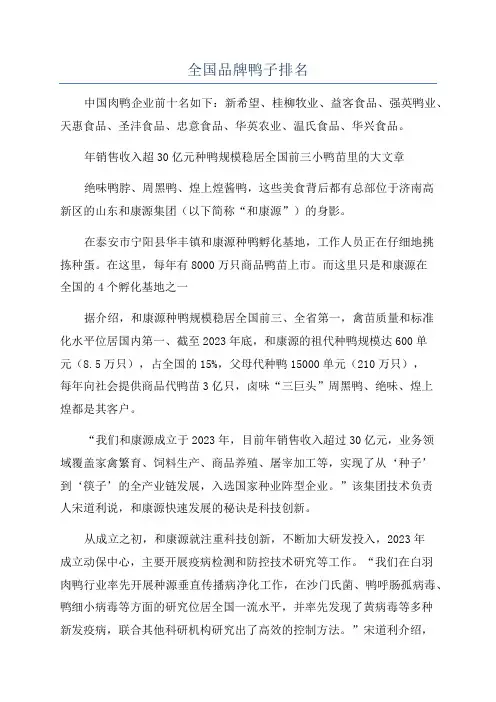 全国品牌鸭子排名
