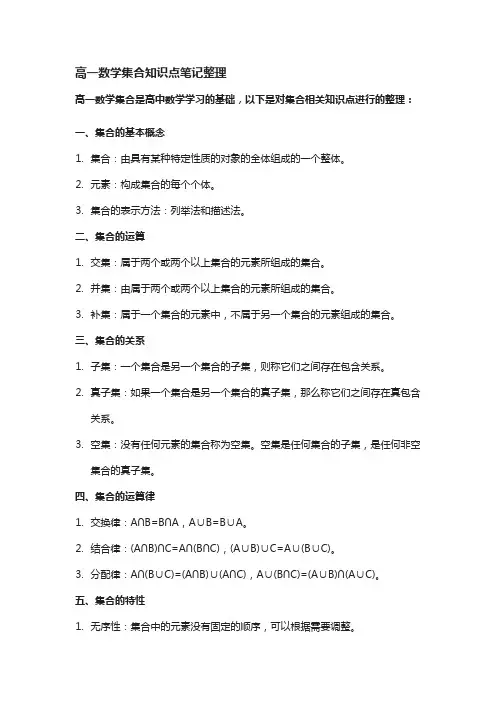 高一数学集合知识点笔记整理