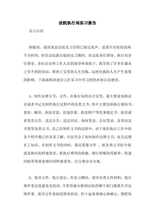 法院执行局实习报告
