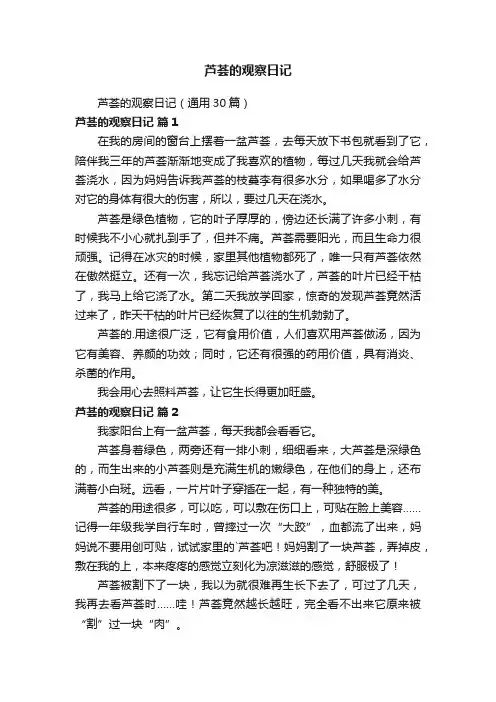 芦荟的观察日记（通用30篇）