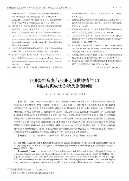 肝脏炎性病变与肝脏乏血供肿瘤的CT和磁共振成像诊断及鉴别诊断