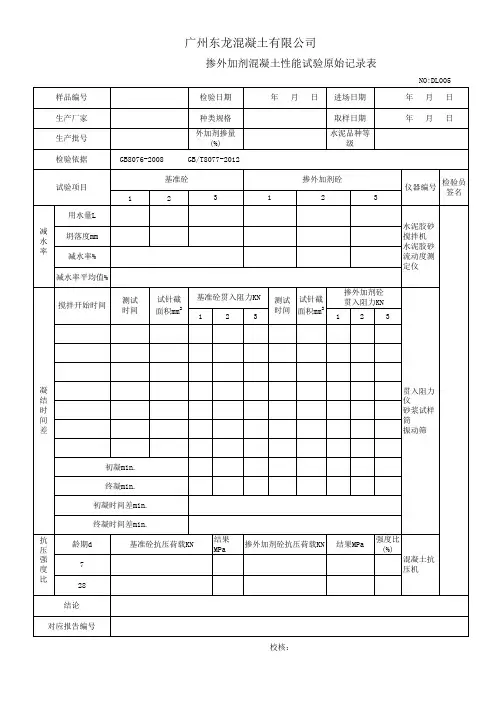 外加剂原始检验记录表