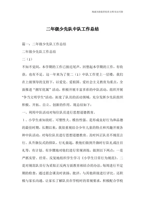 二年级少先队中队工作总结
