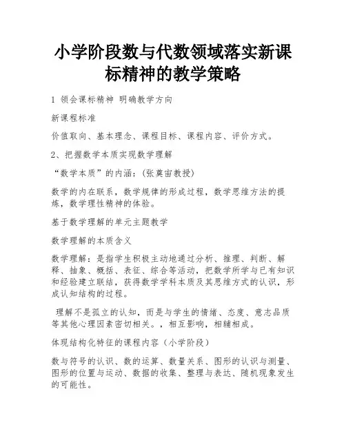 小学阶段数与代数领域落实新课标精神的教学策略