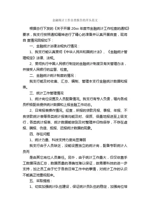 金融统计工作自查报告的开头范文_自查报告_