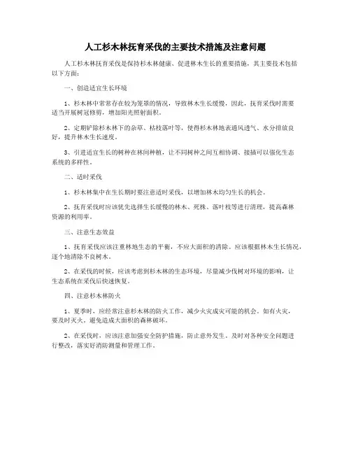 人工杉木林抚育采伐的主要技术措施及注意问题