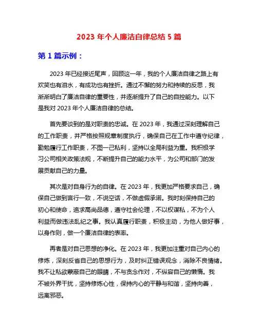 2023年个人廉洁自律总结5篇