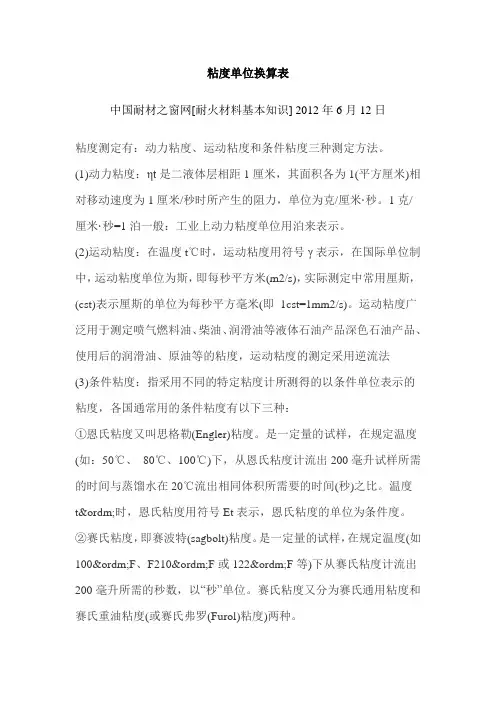 粘度单位换算表