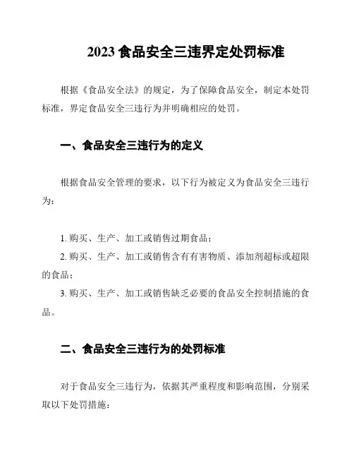 2023食品安全三违界定处罚标准