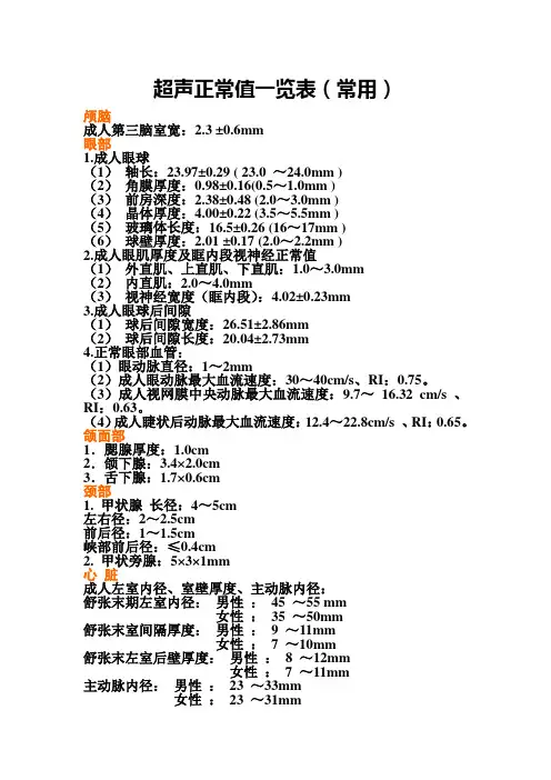 器官B超正常值