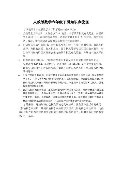 人教版数学六年级下知识点