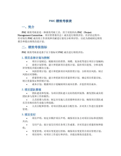PMC绩效考核表