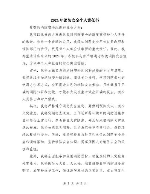 2024年消防安全个人责任书