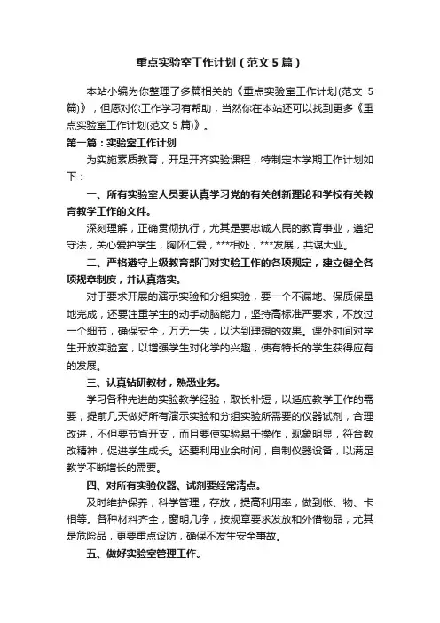 重点实验室工作计划（范文5篇）