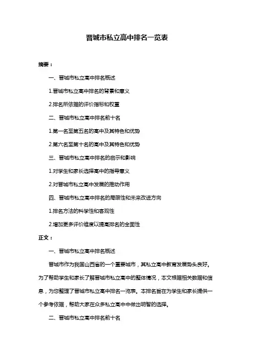 晋城市私立高中排名一览表