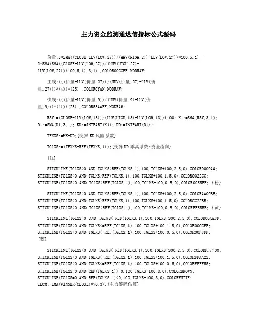 主力资金监测通达信指标公式源码