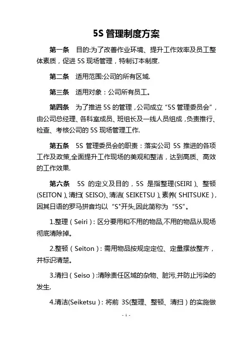 最全5S管理制度(含检查表)