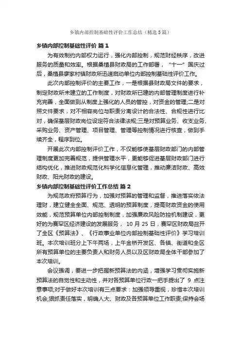 乡镇内部控制基础性评价工作总结（精选5篇）