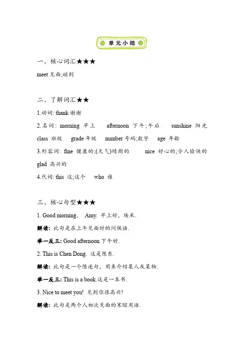 湘少版英语四年级英语上册Unit 1 Nice to meet you! 知识清单