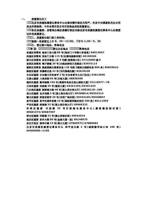 北京市各区房地局具体办公地点,咨询电话及办公时间