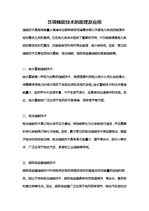 各项储能技术的原理及应用