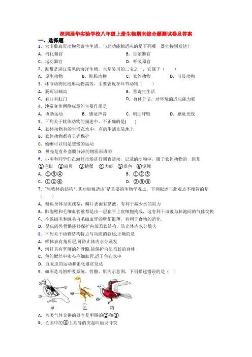 深圳展华实验学校八年级上册生物期末综合题测试卷及答案
