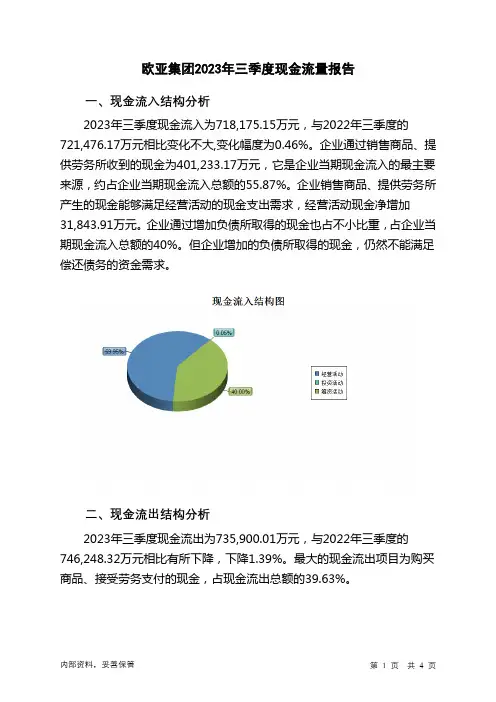 600697欧亚集团2023年三季度现金流量报告