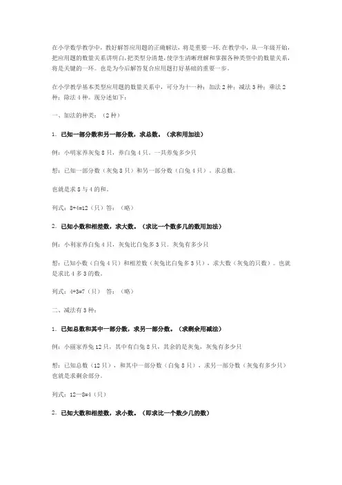 小学数学基本应用题数量关系的种类
