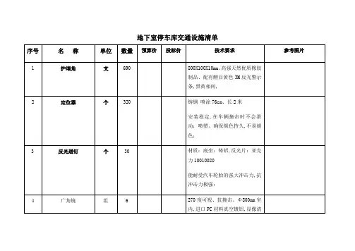 地下室停车库交通设施清单