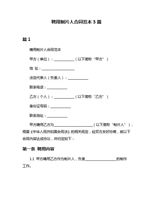 聘用制片人合同范本3篇