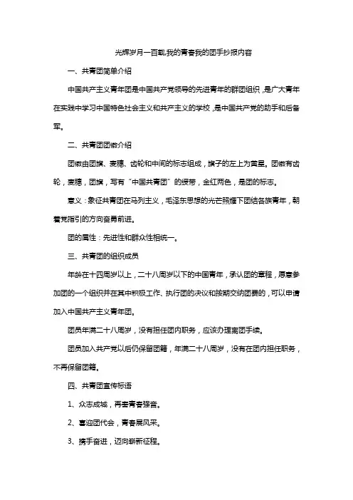 光辉岁月一百载,我的青春我的团手抄报内容