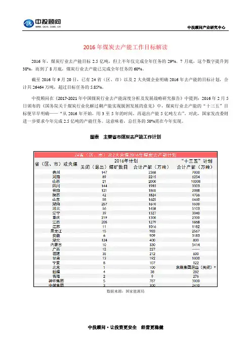 2016年煤炭去产能工作目标解读