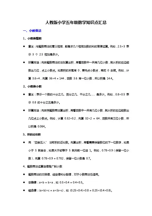【强烈推荐】人教版小学五年级数学知识点汇总