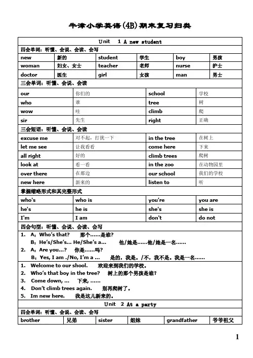 牛津小学四年级英语下册(4B)试卷