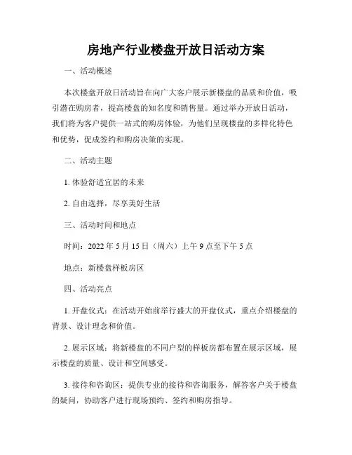 房地产行业楼盘开放日活动方案