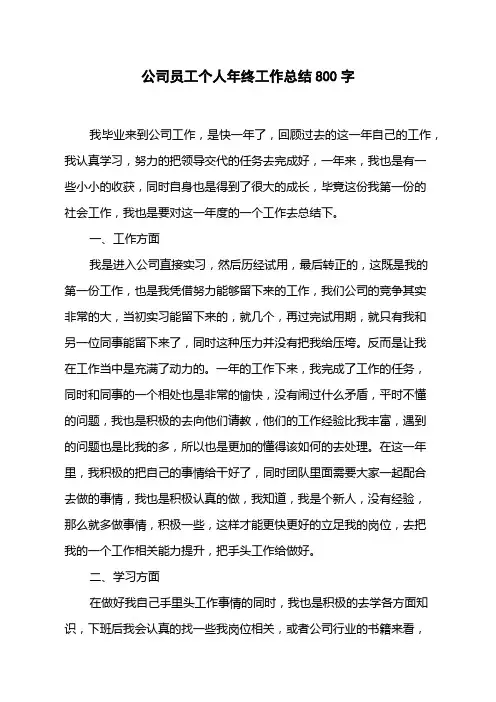 公司员工个人年终工作总结800字