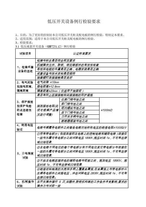 低压成套开关设备例行检验要求