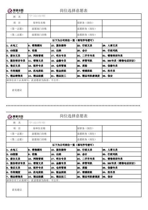 新岗位选择意愿表