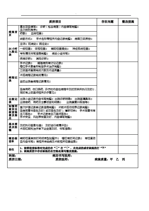 住院病历质控表
