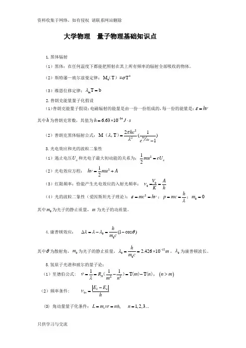 大学物理  量子物理基础知识点总结